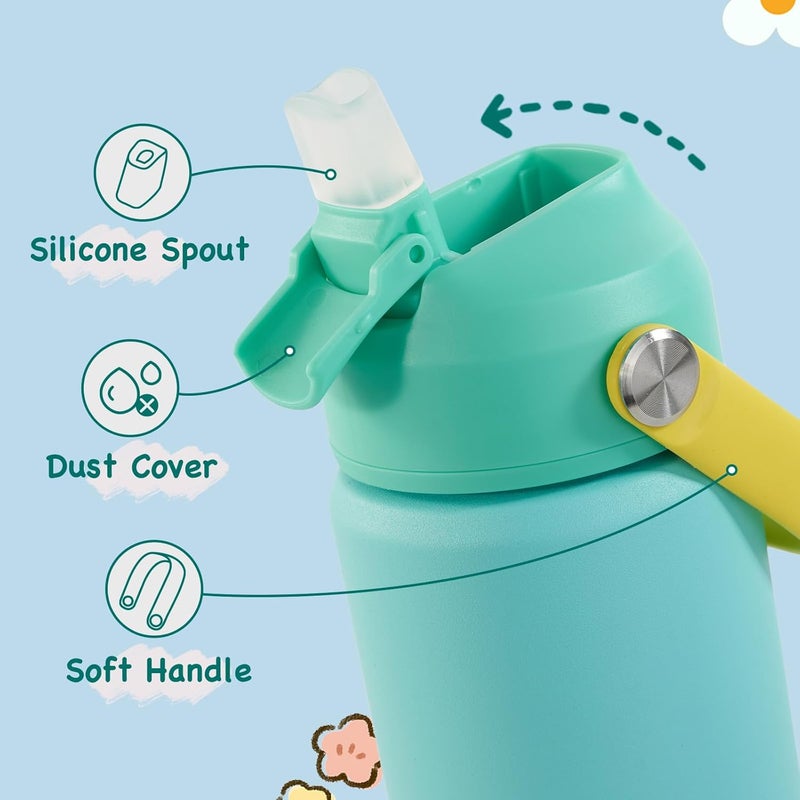 Kerilyn 12oz Kids Water Bottle, Stainless Steel Insulated Water Bottle For Kids, Toddler Cup With Straws Leak-proof, Kids Water Bottles For School Boys Girls, BPA Free, Twilight Green - Image 3